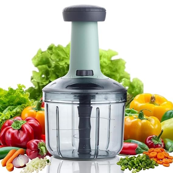 Push Chopper 1000ml Manual Vegetable Cutter for Kitchen | With Sharp Stainless Steel Blades | Multipurpose Food Chopper for Dry Fruits & Vegetables | Lock System & Durable Body-image-29