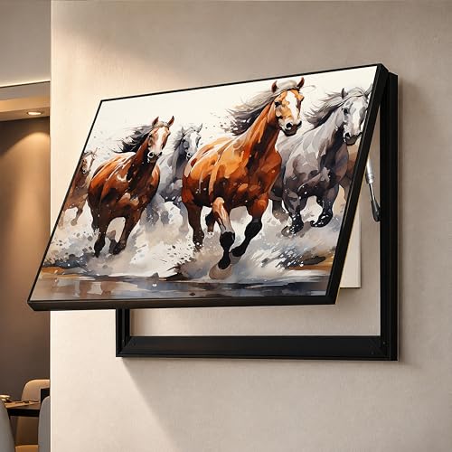 Image of Electric MCB Box Cover Frame With Hydraulic Decorative Painting Running Horse Painting Electrical Panel box Cover, Switch Box Frame Will Fit Max 10x14 inch Switch Board, Outer Size 13X17 Inch
