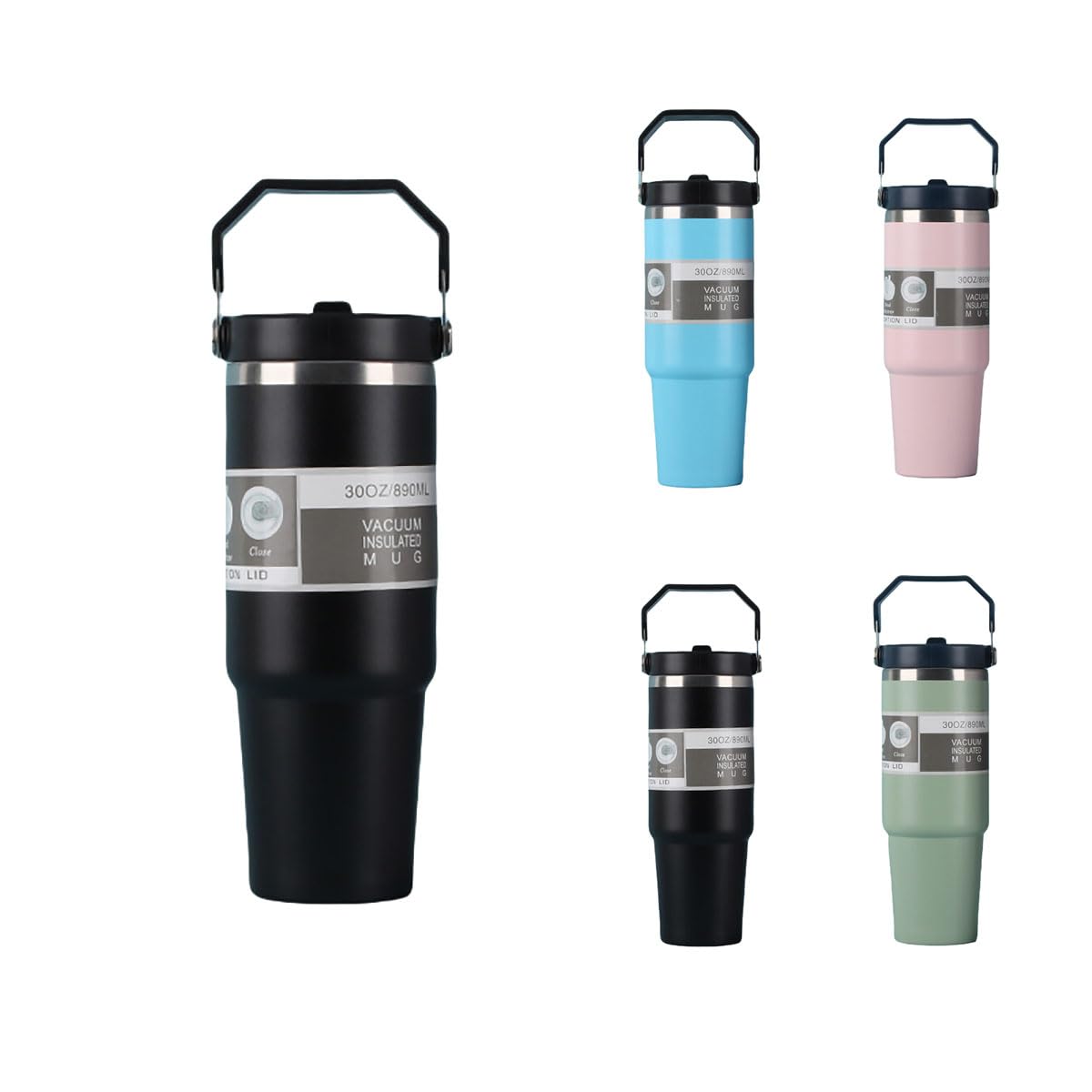 IceFlow Tumbler with Flip Straw - 30 oz - Twist Lid and Flip Straw - Leak Resistant Water Bottle - Insulated Stainless Steel - BPA Free (Black)