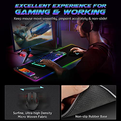 Gimars Rgb Mouse Pad With Wireless Charging, Extened Large Gaming Mouse Pad With 10W Fast Charging, 10 Colors Led Light, Premium Smooth Surface, Non Slip Mouse Mat For Gaming,Desks, Pc,Office #TOP2