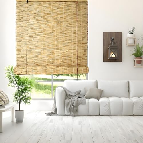 Enrollables De Bambú persianas enrollables Natural para Pérgola Tejido A Mano Transpirables Sombras De Rodillos Romanos 110x200cm 118x183cm Marrón(Natural White,160cm W x 163cm H)