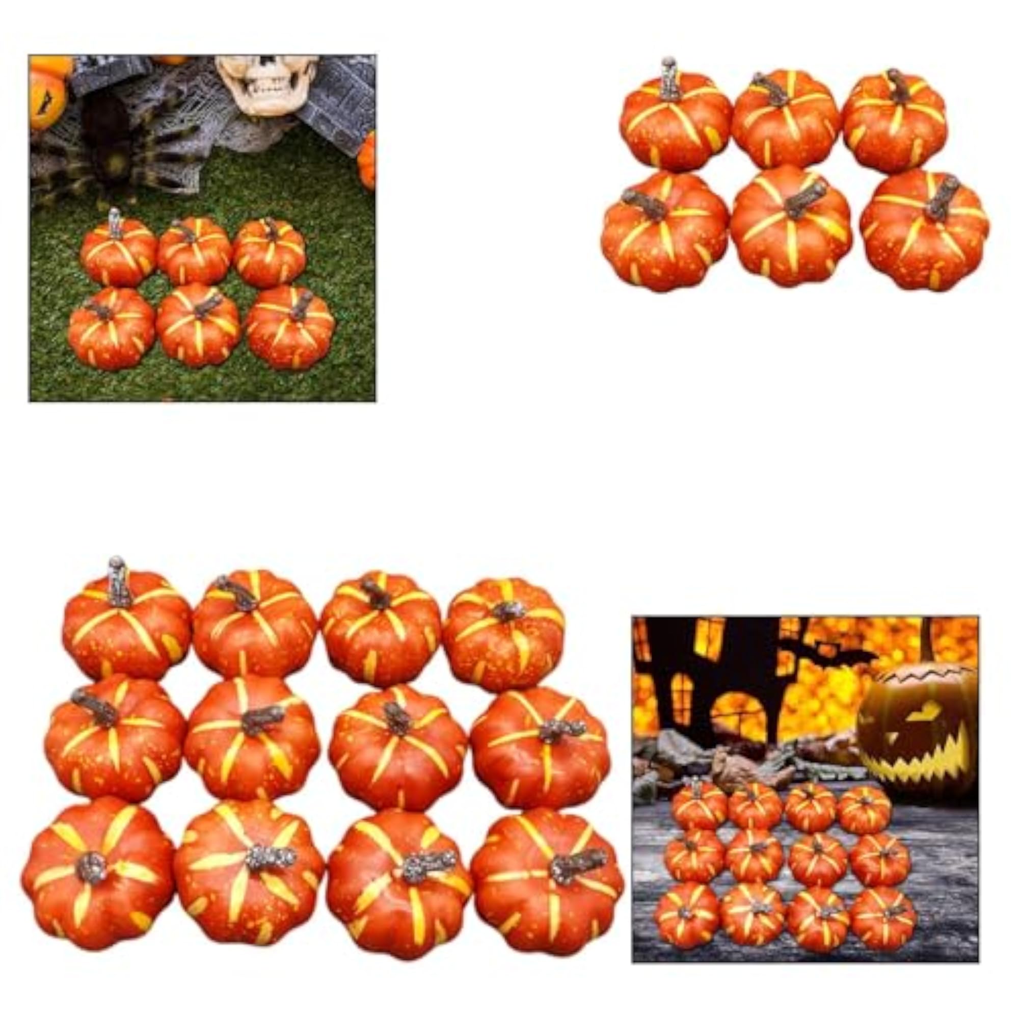 Artificial Pumpkins Decor Decorative Orange for Dining Table Party Farmhouse 6 Piece