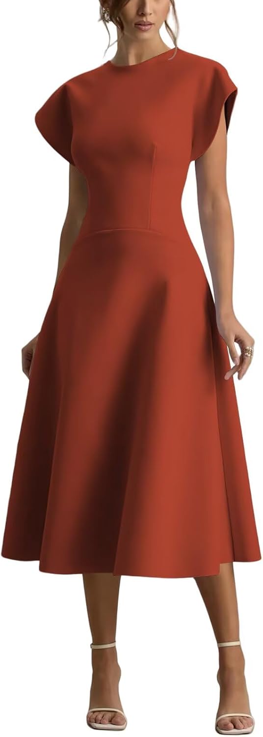 Satin Mother of The Bride Dresses for Women Cap Sleeve A Line Evening Gown Tea Length Wedding Guest Dress