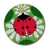 DACUN Kit de Gancho de pestillo for Adultos for niños, Lienzo de patrón Colorido, Kits de Alfombra de Cubierta de alfombras Redondas, 20.5x20.5 Pulgadas, Ladybug