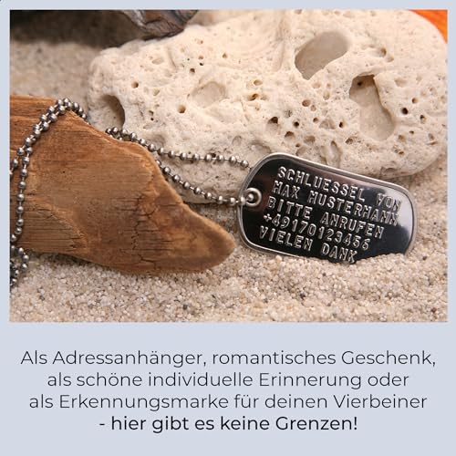 2 Stück personalisierte Erkennungsmarken | Dog Tag Kette mit Prägung | inklusive 2 Ketten & 2 Silencer im Set | diverse Texte und Motive möglich | Rambo | Militär Ausrüstung (Silbern Glänzend)