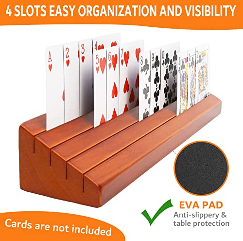 Card Deck Stand Set Of 2 Playing Cards Holder For Kids Elder Wood Holder Racks Tray For Organizing Cards On Poker Game Bridge Card Holders Adults Card Deck Rack For Kids Card Tables For Adults #TOP1