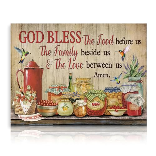 Dazzlewall Affiche Alimentation Rustique, Tableau Toile Citations Prière Religieuse Pour Cuisine Salle À Manger 30x40 Cm Sans Cadre