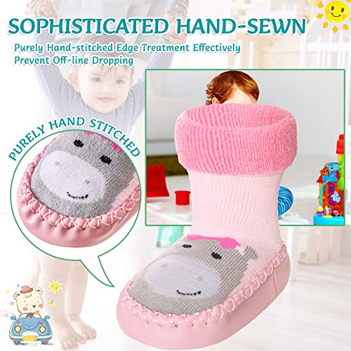Eocom Baby Boy Girls Toddlers Animal Moccasins Non-Skid Indoor Slipper Winter Warm Shoes Socks (Cow, 6-12 Months) #TOP3