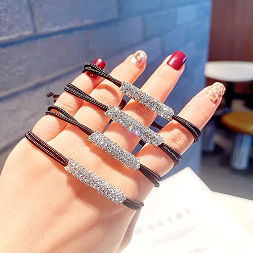 Xiwstar 10Pcs Women Girls Hair Ties Rhinestone Elastic Black Hair Bands Scrunchies Ponytail Holder Hair Accessories #TOP1
