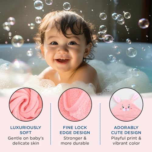 Image of Mee Mee Hooded Baby Bath Towel for New Born | Wash Cloth, Quick Absorbent, Can be Used for Baby Swaddling, Extra Soft Cotton Towels for Kids /Toddlers /Infants /Babies, Pack of 1, (Pink Rabbit) 80X80 CM