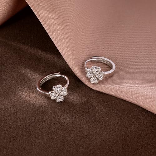 SLUYNZ Sterling Silver Small Clover Leaf Hoop Earrings for Women Teens CZ Clover Leaf Flower Hoop Earrings3