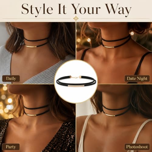 Shegirl Black Collar Necklace Velvet Choker Necklaces Fashion Punk Jewelry for Women (Gold) by Shegirl - Used condition - Image 6