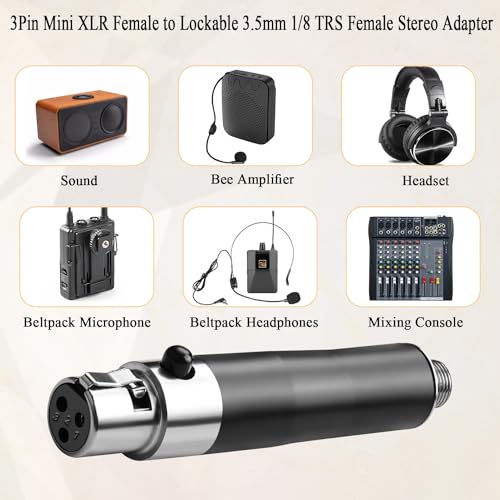 QIANRENON Mini XLR to TRS 3.5mm Wireless Microphone Connector - 3Pin Mini XLR Female to Locking TRS 3.5mm Female Headphone Stereo Adapter, for Lavalier Mic by QIANRENON - Image 6