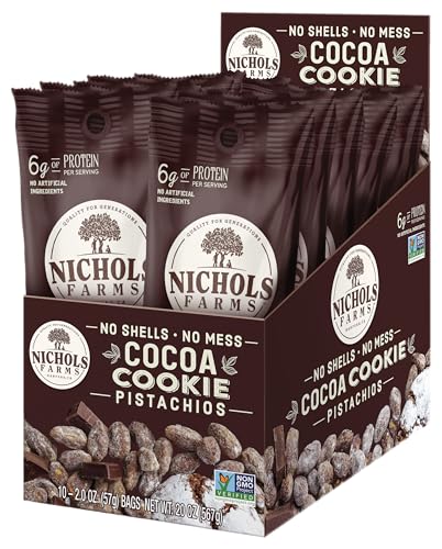 Image of Nichols Farms Pistachios - Fresh Roasted No Shell Pistachios, Nutrient Rich Nuts Snack Packs, Non-GMO, California Grown, Healthy, Wonderful Tasting, Single Serve Multi-Pack - Cocoa Cookie