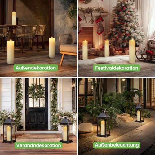 Kimjo 10CM x 35CM Flammenlose Große LED Kerzen Outdoor Wasserdicht 2 Stück - Elfenbeinweiß Echtwachs Led Kerzen mit Timerfunktion Fernbedienung - Led Kerzen Flackernde Flamme 500+ Stunden Batterie