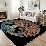 Generisch Schwarz Waschbarer Teppich 140 x 200 cm - Regenbogen Fantasie Lebensbaum Ketter Weich rutschfest Groß Kurzflor Teppiche für Wohnzimmer Schlafzimmer Büro Esszimmer Kinderzimmer Gastzimmer