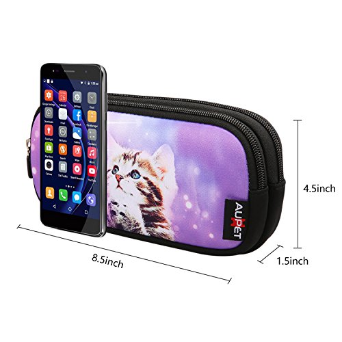 Aupet Pencil Case, Large Capacity Pencil Bag With Two Compartments Durable Zipper Students Stationery Pen Bag For Pens, Pencils, Markers, Eraser And Other School Supplies (Purple Wish Cat) #TOP1