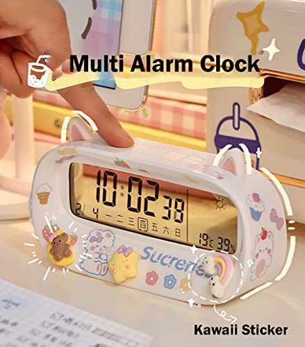 Kowvowz Kawaii Alarm Clock For Girls Cute Digital Clock With Cat Bunny Ear, 12/24 Hour Display,Timer, Snooze,Silent,Kids Bedroom Dorm Room Essentials Decor (White Cat) #TOP1