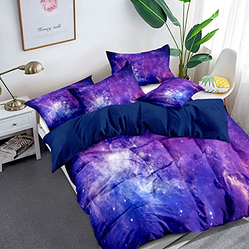 DJY 3D Galaxy Bedding Purple Sky Universe Star Duvet Cover Microfiber Quilt Cover with Zipeer Closure for Kids Teens Adults Bedding (Single 135x200cm) - Image 3