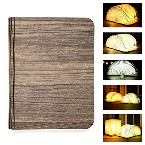 Preisvergleich Produktbild Hölzerne LED Buchlampe USB Dekorative Tischleuchte, 2000mAh Wiederaufladbar Nachttischlampe Nachtlicht Stimmungsbeleuchtung Leselicht Ideal Geschenk. (Walnussbraun: 21.5 X 17 cm)
