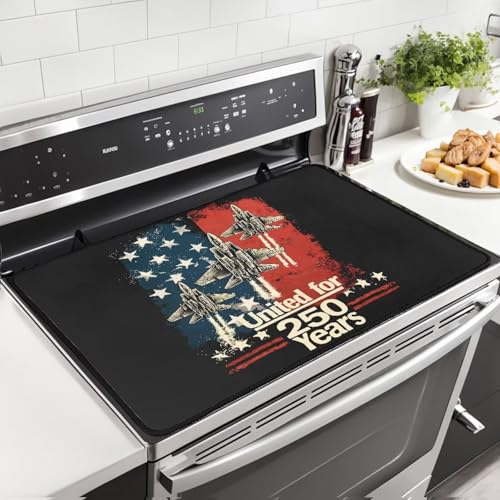 Image of Patriotic Electric Stove Insulation Pad Heat Dish Drying Mat for Kitchen 30x21 Inch Cooktop Stove Guard Protector Extra Large Mat 4th of July Decor, 250 Years Planet
