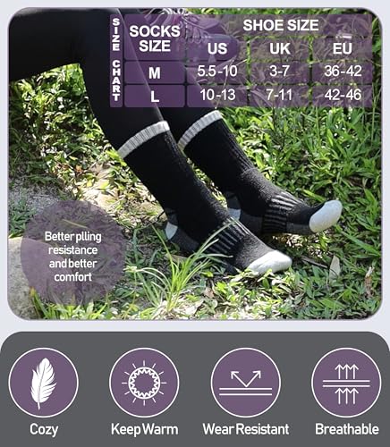Image of DYW Womens Merino Wool Hiking Socks Thermal Warm Winter Boot Crew Socks Cushion Work Walking Gift Socks 5 Pairs
