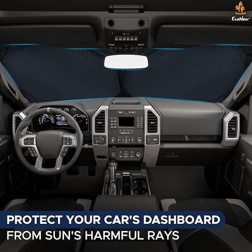 Image of EcoNour Truck Windshield Sun Shade with Storage Pouch | Reflective 240T Material Sun Shield for UV & Heat Protection | Foldable Windshield Cover | Must-Have Truck Accessories | X-Large (69 inchx35 inch)