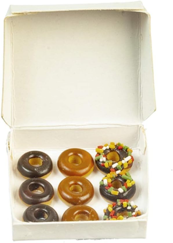 Melody Jane Dolls Houses Dollhouse Miniature Set of 9 Yummy Donuts in a White Box