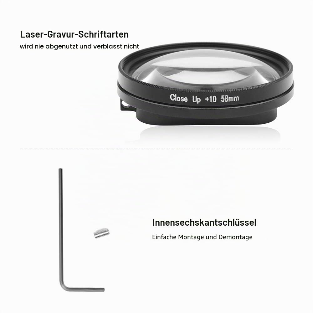 Docooler 58 mm Makro-Objektiv, 10 x Vergrößerung, großes Objektiv, für GoPro Hero 7, Schwarz, 6, 5, Schwarz, wasserdichtes Gehäuse, für GoPro-Zubehör