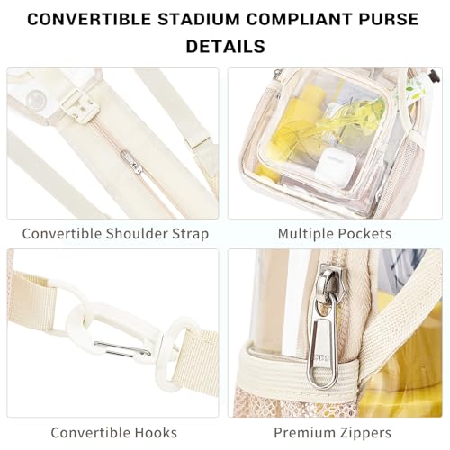 Image of Mildbeer Womens Convertible Clear Backpack, Compact Concert Beige Mini | Convertible PVC sling /shoulder bag for women. Fits phone, cards & lipstick. Ideal for festivals & commute. Stadium compliant