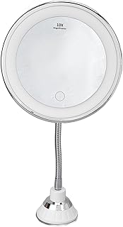 10X Magnifying Makeup Mirror with Lights, LED Lighted Vanity Makeup Mirror with Powerful Suction Cup, 3 Color Lighting 360 Degree Swivel Flexible Gooseneck Cosmetic Mirror for Home, Travel