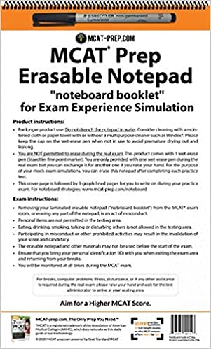 MCAT Prep Erasable Notepad (noteboard booklet) with Staedtler Marker for Exam Experience Simulation