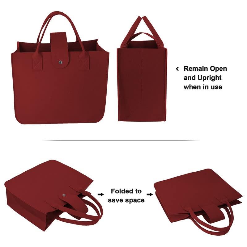 Image of Felt Fabric Reusable Shopping Bag with Handle & Button Closure for Grocery, School, Beach, Travel, Study, Gym, Gifts | Size - 30x34.5x17.8cm