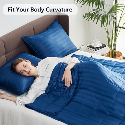 Image of anfie Weighted Blanket (40 inchx60 inch 7lbs) Weighted Blanket Cooling Blanket for Sleeping,Throw Size Breathable Blanket with Premium Glass Bead(Navy Blue)