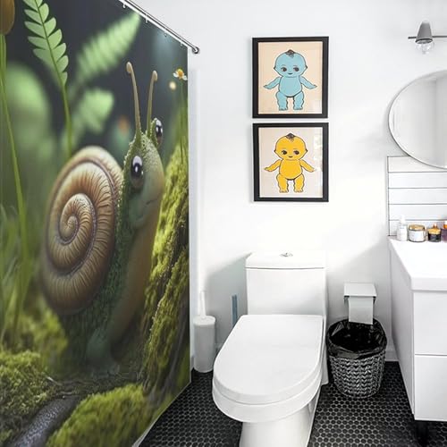 Rideau de douche escargots imperméable 140x183cm avec crochets pour baignoire résistant
