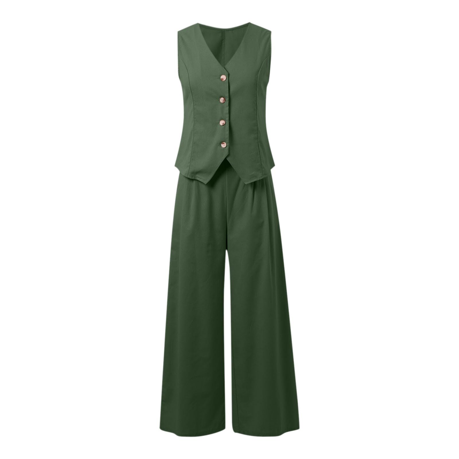 Tailleur Femme Ensemble Pantalon - 2 Pièces Gilet et Pantalon avec Col en V sans Manches à Jambe Large Costume D'été Assorti Ensemble d'affaires Tailleur