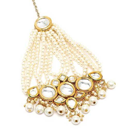 Image of Karatcart Gold Plated Pearl Beads Studded Floral Design Kundan Passa for Women