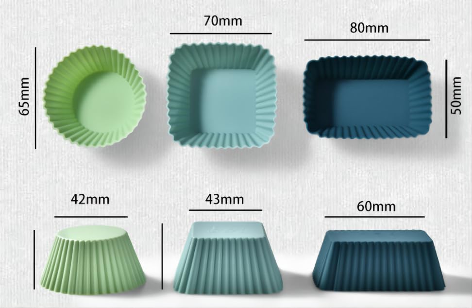 LLdousahy 12 Pack Reusable Silicone Cupcake Baking Cups, 3 Shapes of Standard Round & Square & Rectangle,Muffin Liners,Non-Toxic, BPA Free, Dishwasher Safe