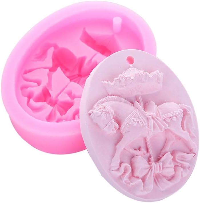 MoldFun Small Size Carousel Horse Resin Casting Mold, Merry-Go-Round Silicone Chocolate Candy Mold Carousel Party Cake Decorating Tool Soap Lotion Bar Plaster Mold