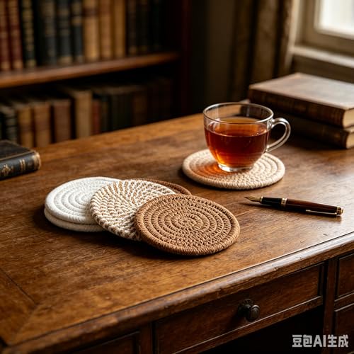 8 Pcs Coaster Set, 4.3 Inch Absorbent Cotton Woven Minimalist Round Outdoor Coasters,Decorative Tabletop Protection Cup Coasters for Housewarming Gifts,Kitchen,Living Room,Bar,Dining Room - image 7