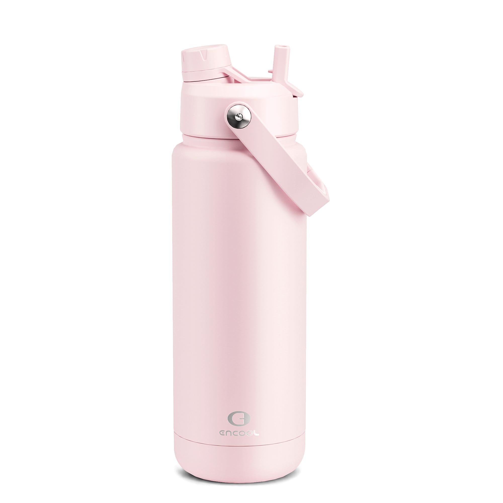 ENCOOL Insulated Water Bottle with Straw Stainless Steel Water Bottle, Leak-Proof, BPA-Free, Double Wall Vacuum Keeps Cold for 24 Hours for Sports, Travel, School (32 oz, Cotton Candy)