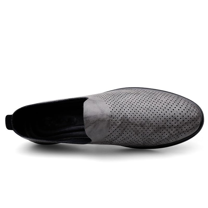 HOOENG Dress Oxford Shoes for Men Slip On Round Toe Faux Leather Breathable Shoes Low Top Non Slip Resistant Working(White Gray,7.5)4