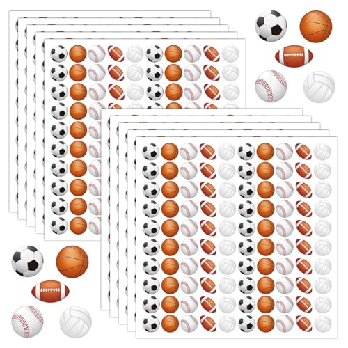 Mini 1000 Pcs Sports Ball Stickers for Kids Soccer Football Baseball Basketball Volleyball Stickers for Kids Ball Themed Party Birthday Classroom Decorations