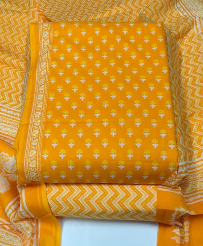 Image of DRAVINAM Trends Women's Premium Cambric Cotton Jaipuri Printed Unstitched Salwar Suit Dress Material with Mulmul Cotton Dupatta