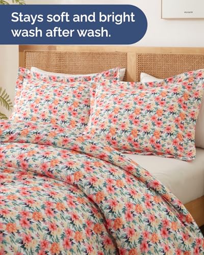 Image of Duvet Cover King Size Set - Extra Soft Floral Duvet Cover 104 x 90 with 2 Pillow Shams - Comfy, Breathable Floral Bedding Set - Hotel Luxury and Fade Free with Zipper Closures & Ties - Blush Bouquet