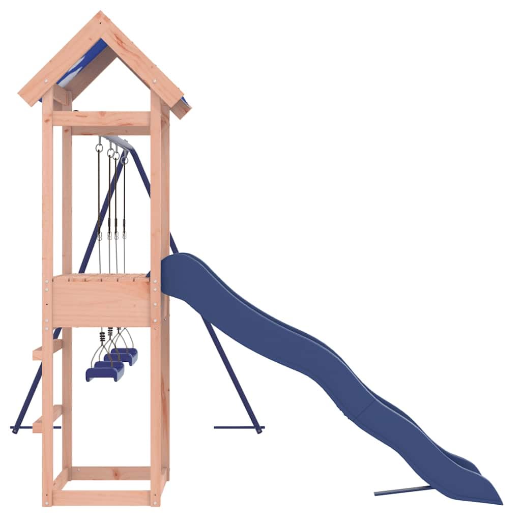 Spielturm Massivholz Douglasie mit Rutsche, 90 cm Plattform, Zwei Schaukeln und Sandkasten – Stabiler Holzrahmen mit A-förmigem Gestell für Kinderspielplatz im Garten, für 3-8