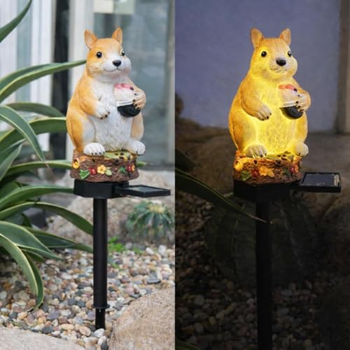 Image of CBK Squirrel Garden Solar Lights Outdoor Squirrel LED Decorative Waterproof Garden Stake Lights, Lawn Lamp Light for Yard, Balcony, Patio, and Garden Lighting