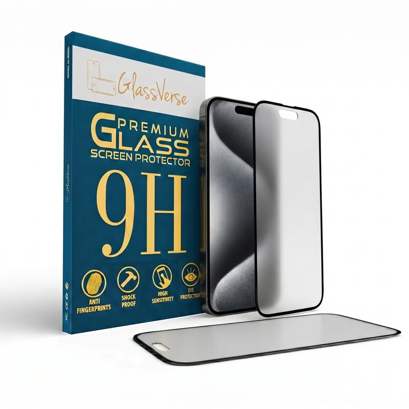 Image of GlassVerse D+ Matte Tempered Glass With 18H Hardness For Apple Iphone 15 Pro Max (PACK OF 1) with Free Installation Kit. Full screen Coverage - 6.7 inch