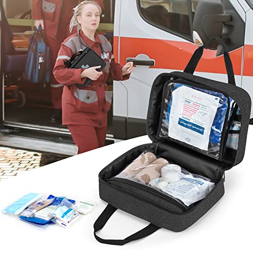 Image of CURMIO Empty First Aid Kits Case, Portable Emergency Kit Organizer, Black | Medical Bag for Emergency Supplies and Pill Bottles, Large Capacity, for Hiking, Camping, Car, Travel, Home and Outdoor