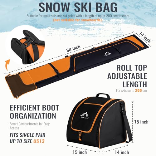 image for GoHimal Ski Bag and Boot Bag Combo, Padded Skis Bag for Air Travel, Sa